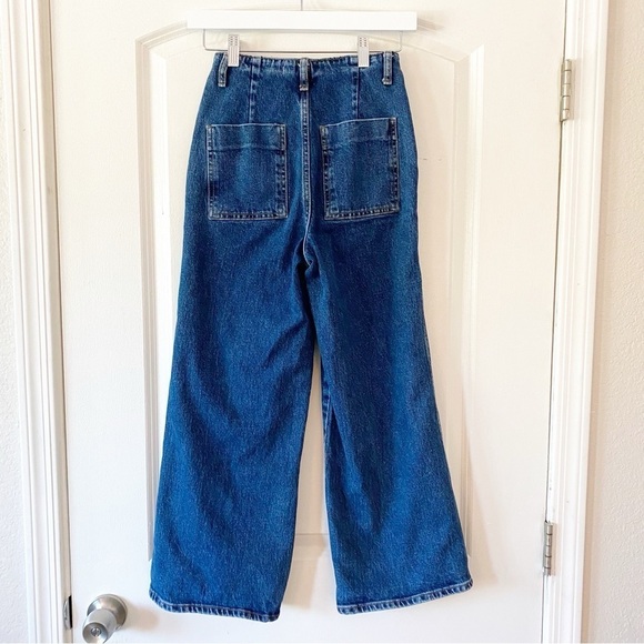 ZARA Cropped Wide Leg Flare Jeans With Gold Buttons 70’s - Picture 5 of 9